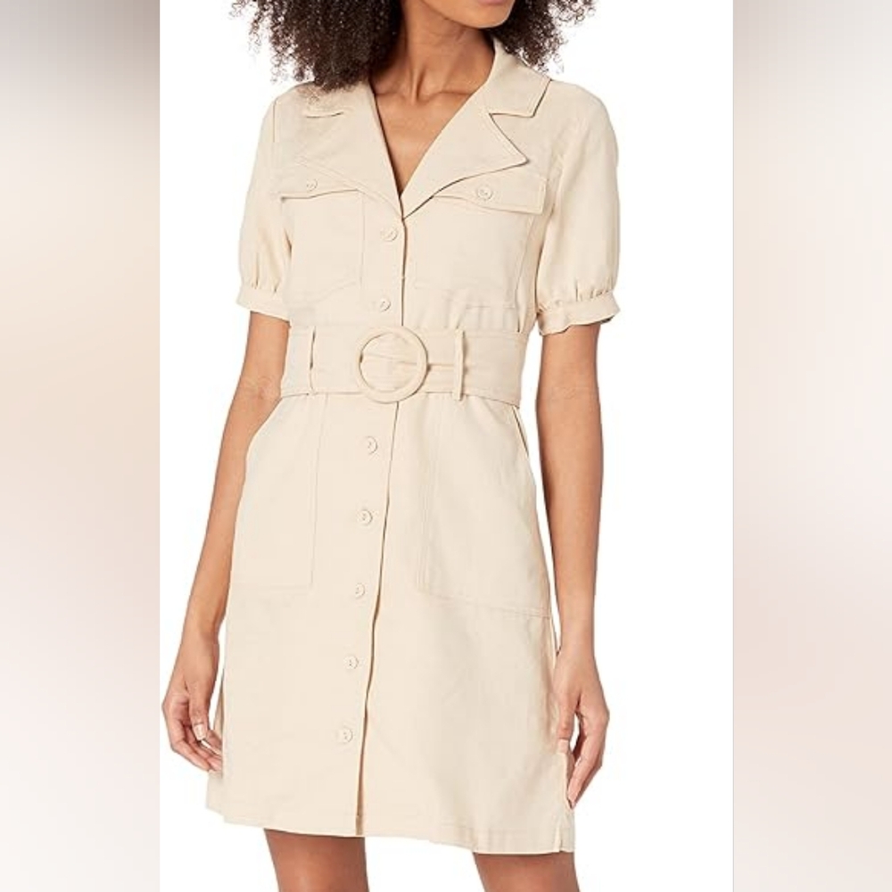 Kendall and Kylie Linen Blend Safari Jacket Dress 0/2 Cream Color